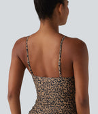 Maillot de bain une pièce col carré soutien-gorge intégré ventre plat cordon de serrage imprimé léopard