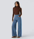 Halara Flex™ Jean Large Travail à Taille Haute Poches Multiples et Tricot Extensible