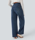 Jean décontracté Halara Flex™ taille haute jambe large délavé avec poches