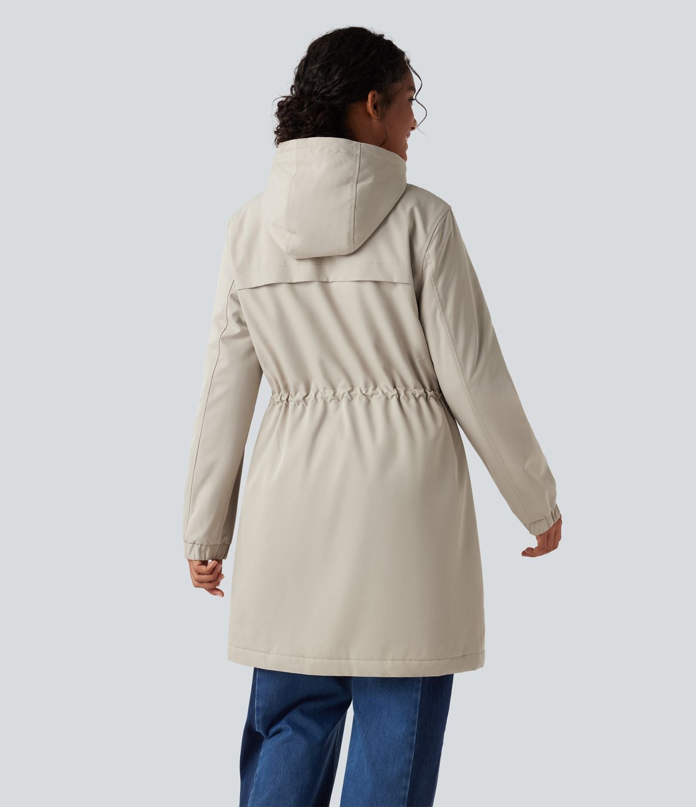 Parka longue polaire à capuche avec cordon de serrage manches longues et poches