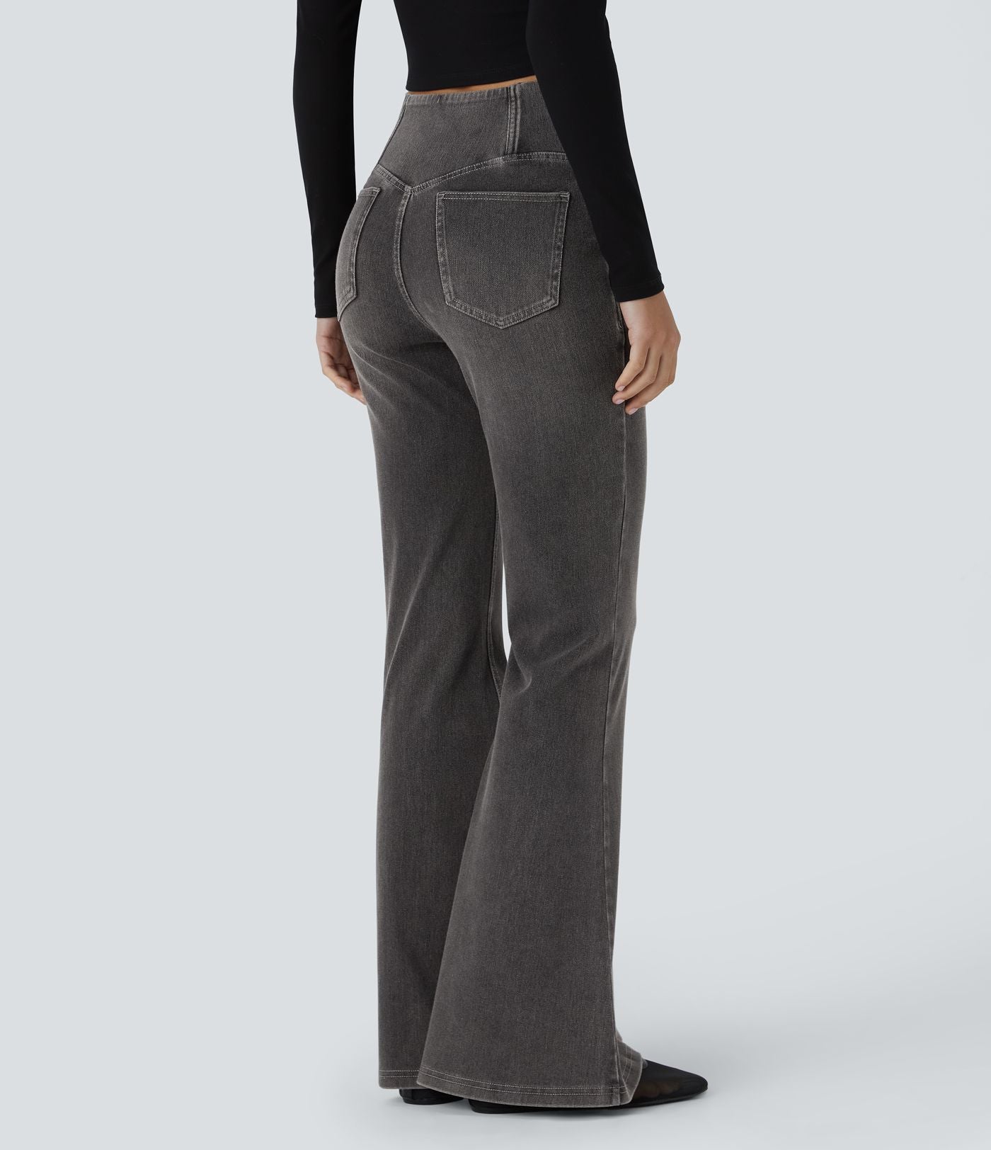 Halara Flex™ Jean Évasé à Taille Haute avec Poche Crossover Tissu Élastique Lavé