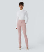 Halara Flex™ Pantalon tailleur Cintrés à Taille Haute avec Boutons Décoratifs Poches Latérales et Imprimé Pied-de-Poule