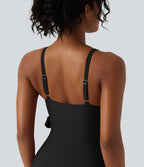 Maillot de bain une pièce gainant col V avec brassière intégrée et liens latéraux