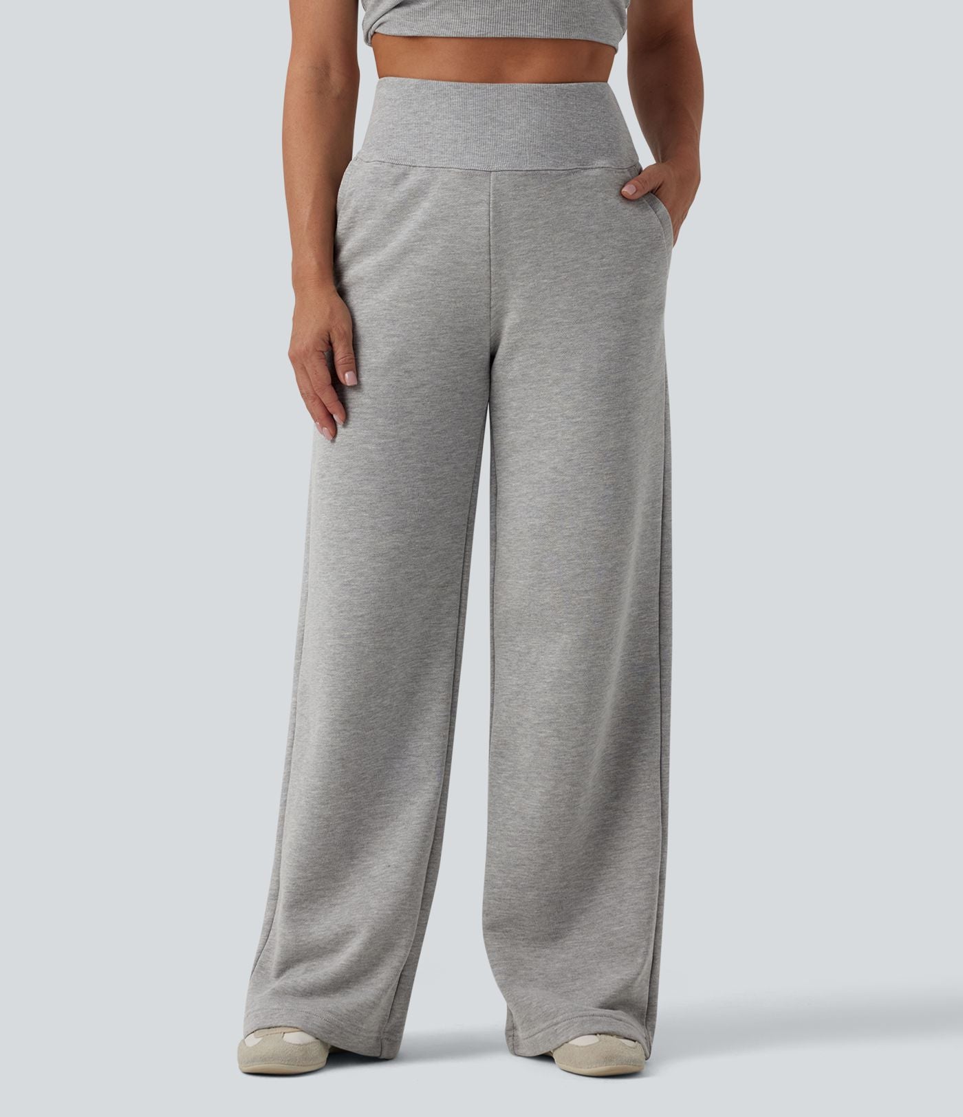 Jogging casual large coton taille haute avec poches