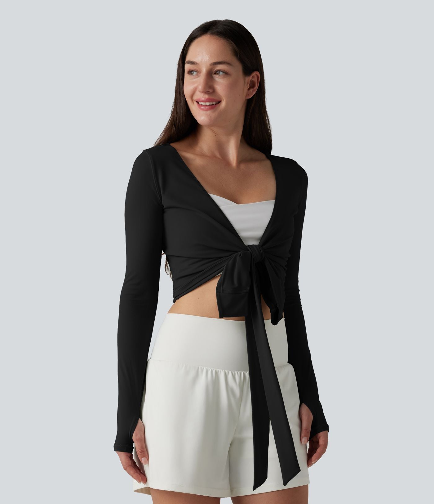 Haut casual SoftlyZero™ cache-cœur à manches longues avec passe-pouces, protection solaire UPF 50+
