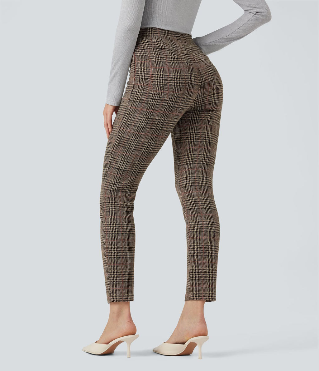 Halara Flex™ Pantalon skinny tailleur taille haute à motif pied-de-poule avec poches arrière
