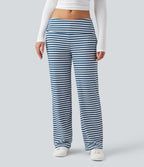 Pantalon évasé rayé taille basse à rabat