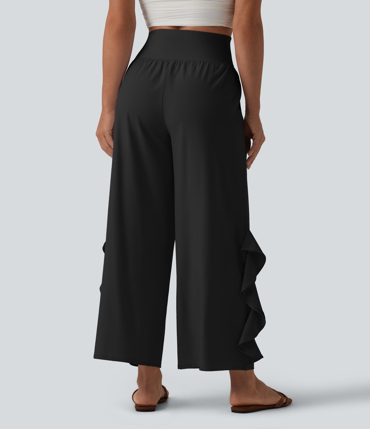 Pantalon large séchage rapide Breezeful™ taille haute à volants avec poches