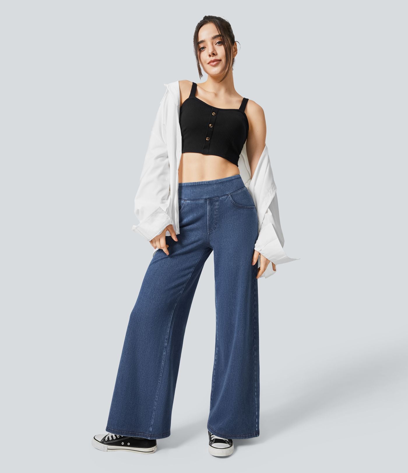 Halara Flex™ Denim Heat Jean large casual taille haute avec poches