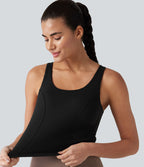 Débardeur de danse à col en U contrasté en maille respirante avec brassière intégrée