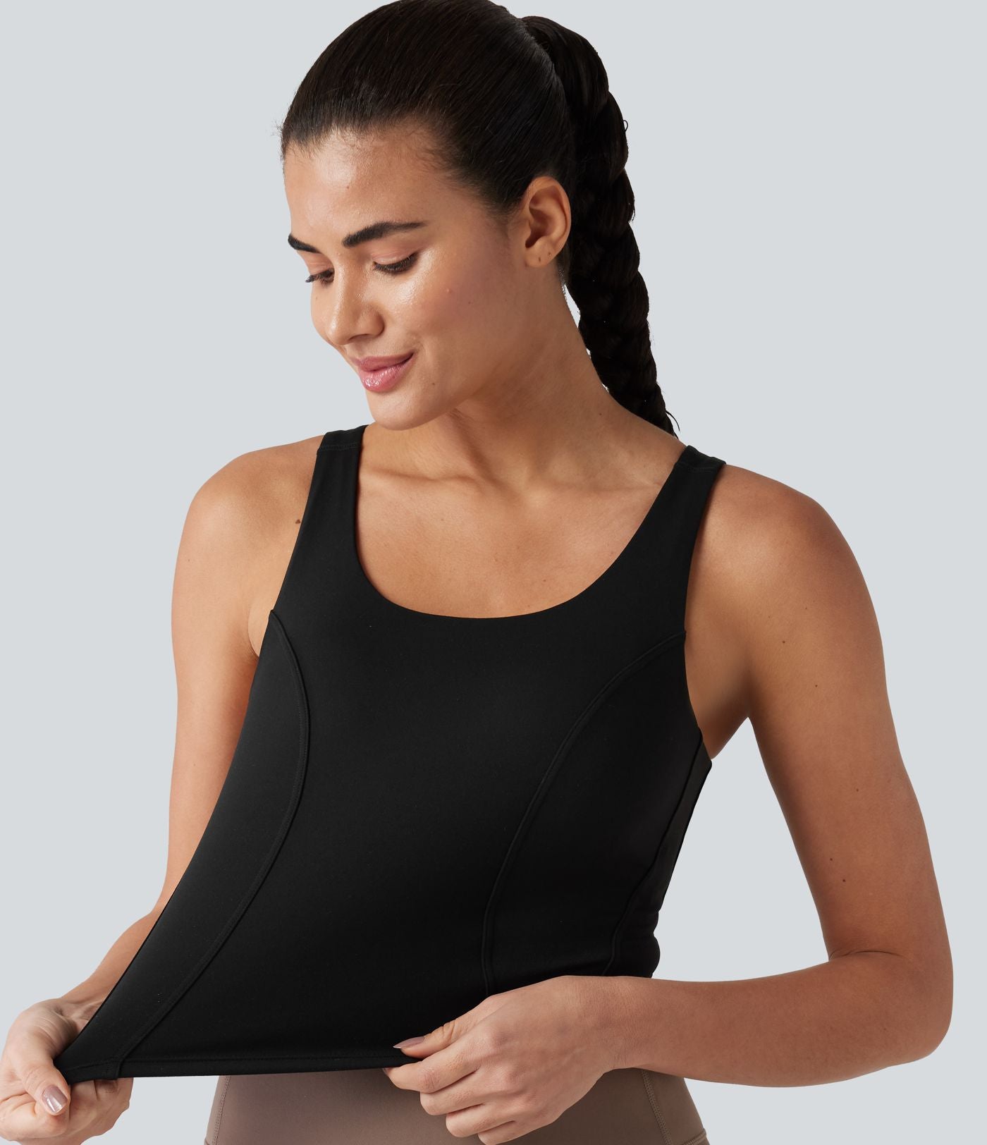 Débardeur de danse à col en U contrasté en maille respirante avec brassière intégrée