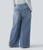 Halara Flex™ Jean large fluide taille haute à rayures délavé décontracté grande taille avec poches