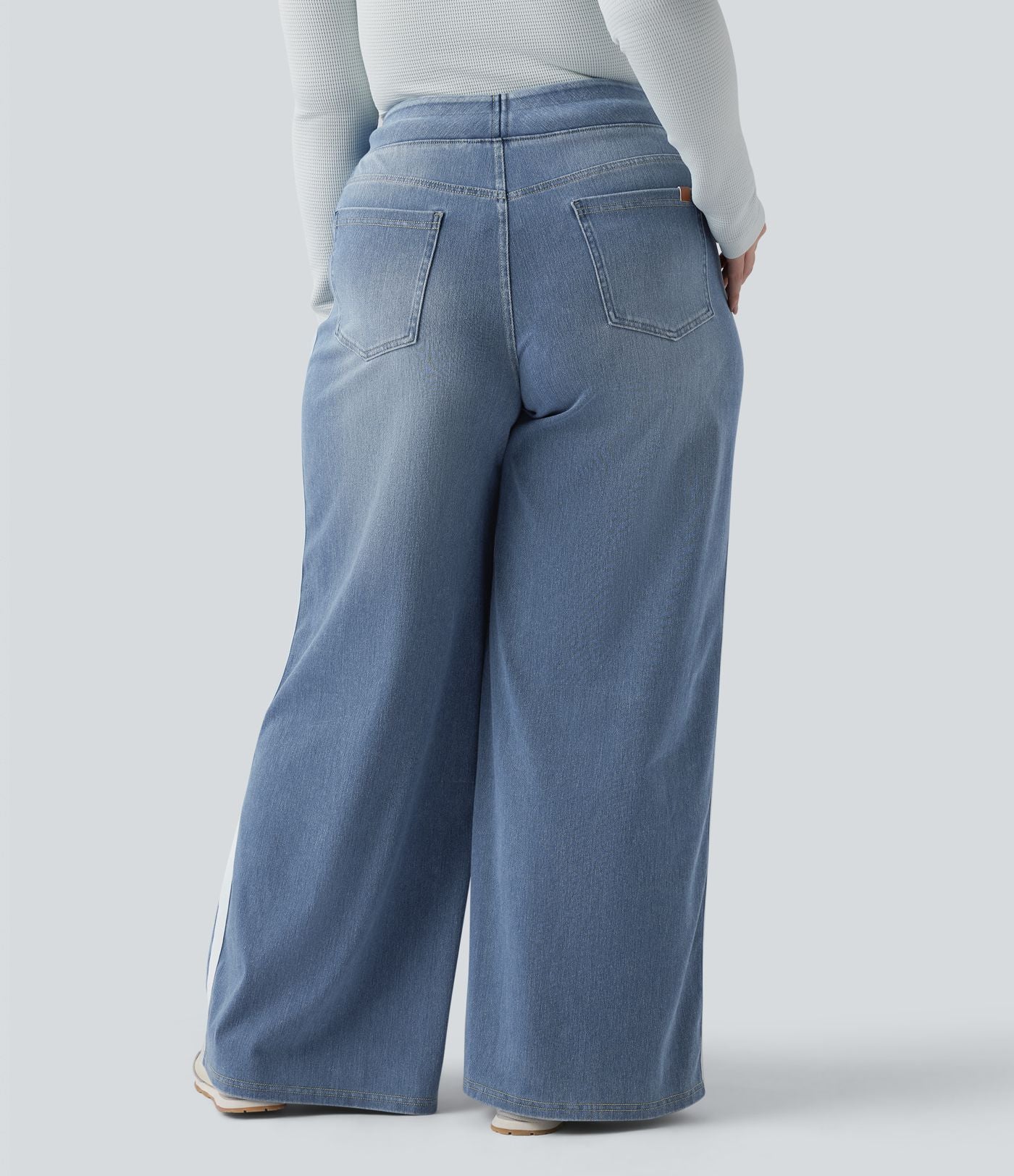 Halara Flex™ Jean large fluide taille haute à rayures délavé décontracté grande taille avec poches