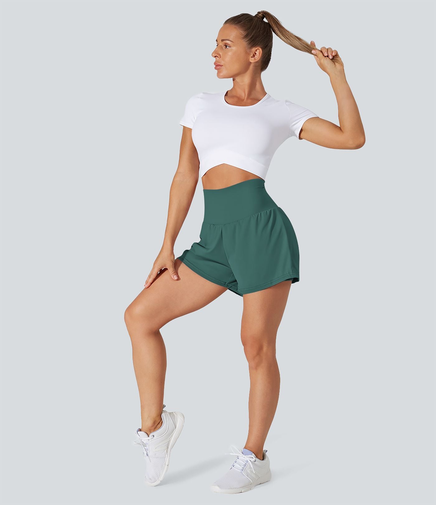 Short 7,5cm Yoga 2 en 1 Super Taille Haute Poches Arrière Poches Cachées Latérales