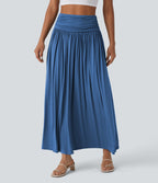Jupe longue fluide froncée taille haute
