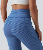 Legging de yoga rayé taille haute avec cordon de serrage et poches