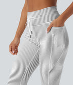 Legging de yoga rayé taille haute avec cordon de serrage et poches