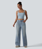 Jean Halara Flex™ mi-taille large ample délavé décontracté avec poches