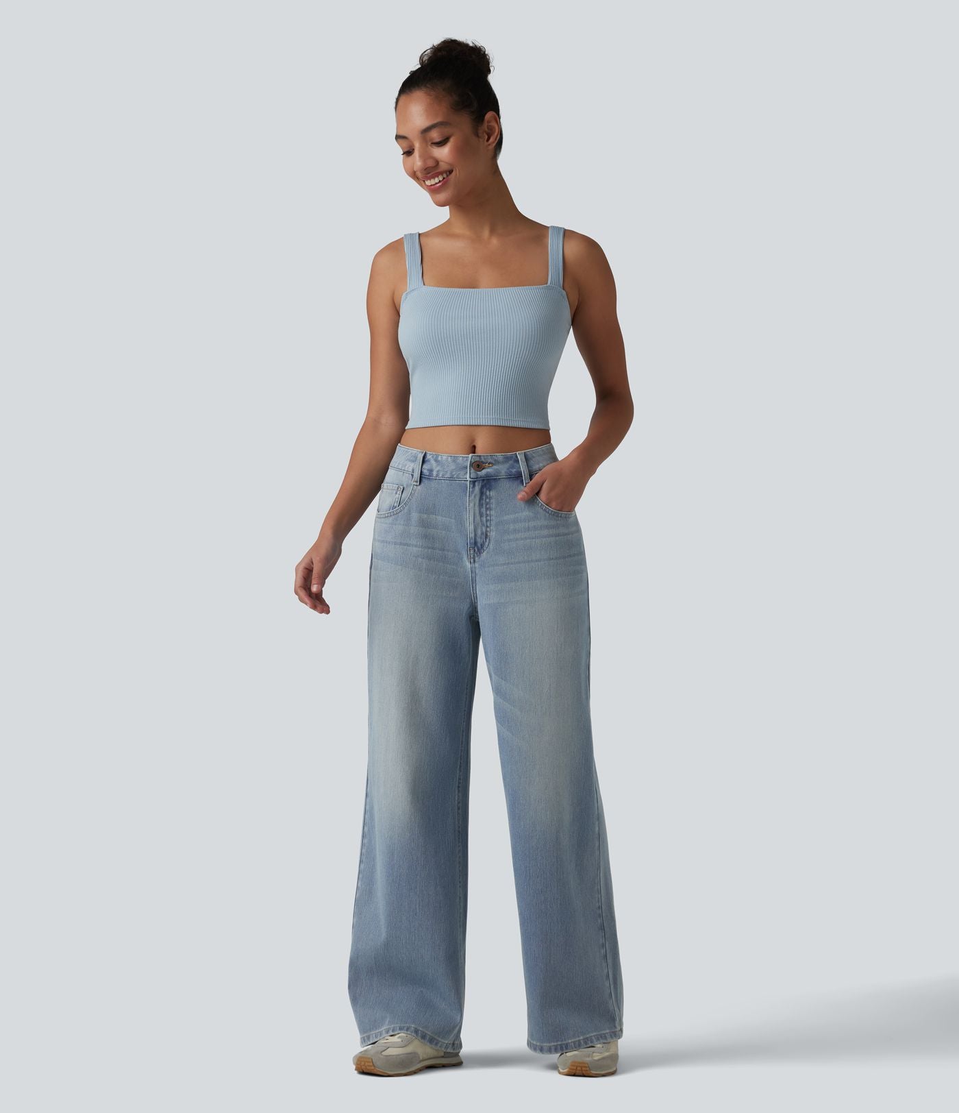 Jean Halara Flex™ mi-taille large ample délavé décontracté avec poches