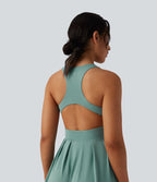 Robe midi décontractée col rond dos nageur avec poches