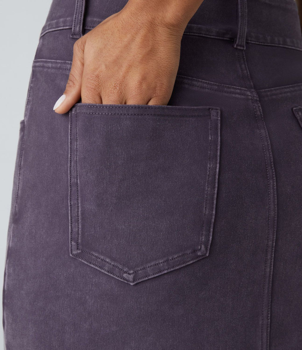 Halara Flex™ Jupe Mi-longue Casual En Denim Extensible Coloré A Poches Multiples Taille Haute