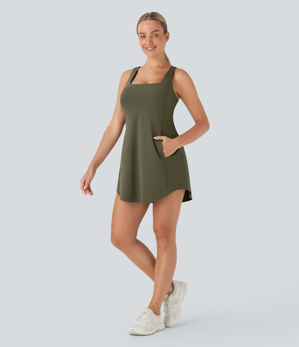 Robe de sport yoga mini 2-pièces SoftlyZero™ Plush à découpes avec poche E-G