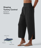 Pantalon décontracté taille haute ventre plat à rayures séchage rapide avec poches - UPF40+