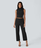 Pantalon de costume taille moyenne longueur cheville jambe droite avec poches latérales