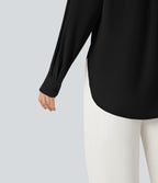 Chemise ourlet arrondi manches longues avec poche