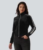 Veste casual en velours à rayures col cheminée et manches longues