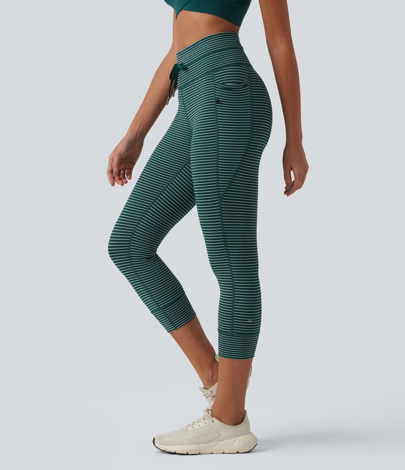 Legging corsaire de yoga taille haute à rayures avec cordon de serrage et poches