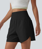 Short décontracté en lin extensible taille haute ourlet arrondi 12,5 cm avec poches