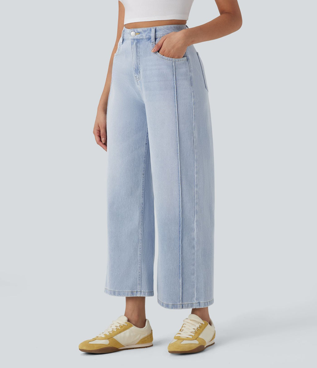 Jean 7/8 baggy décontracté délavé taille haute avec poches Halara Flex™