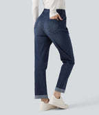 Jean décontracté Halara Flex™ ajusté taille haute ourlet retroussé avec poches