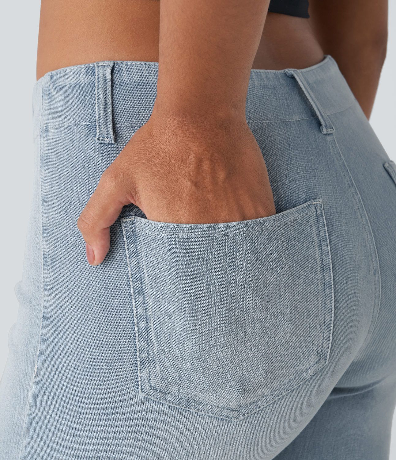 Short décontracté Halara Flex™ en maille denim extensible délavée taille Mi, haute avec poches arrière et effet frais InstantCool