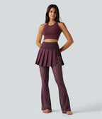 Legging de danse flare Breezeful™ 2-en-1 avec jupe plissée, taille haute, mesh contrasté, séchage rapide et poches