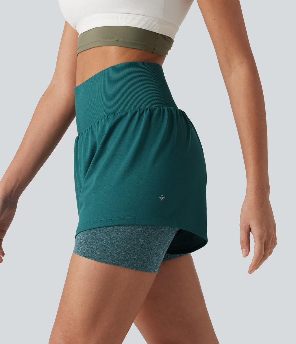 OneForm Short de sport 2-en-1 sans couture taille haute 10 cm avec poche