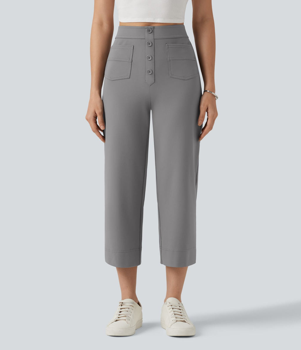 Pantalon coupe droite DayStretch décontracté court, taille haute, à poches