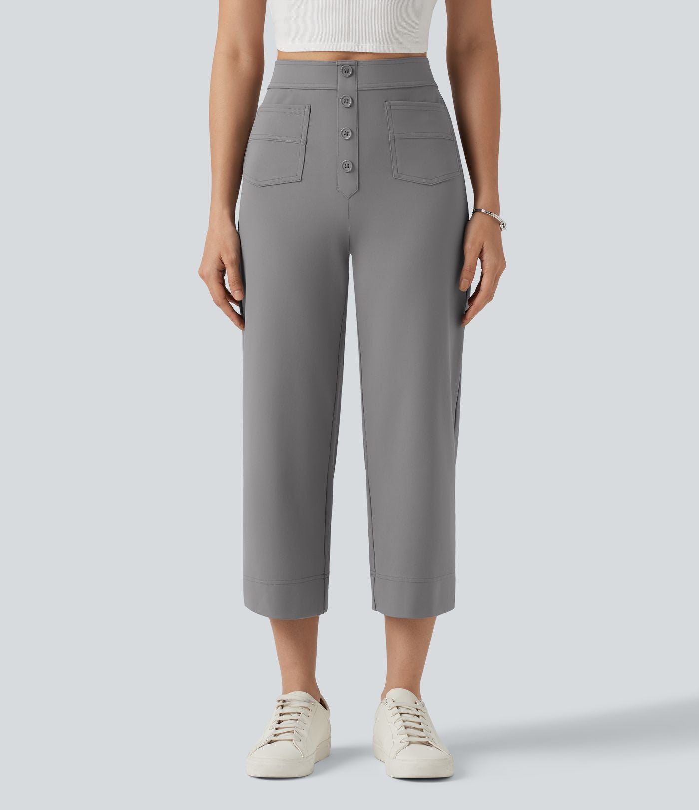 Pantalon coupe droite DayStretch décontracté court, taille haute, à poches