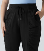 Jogging danse grande taille effet frais InstantCool à taille haute à cordon de serrage froncé et fuselé séchage rapide avec poches, protection solaire UPF40+