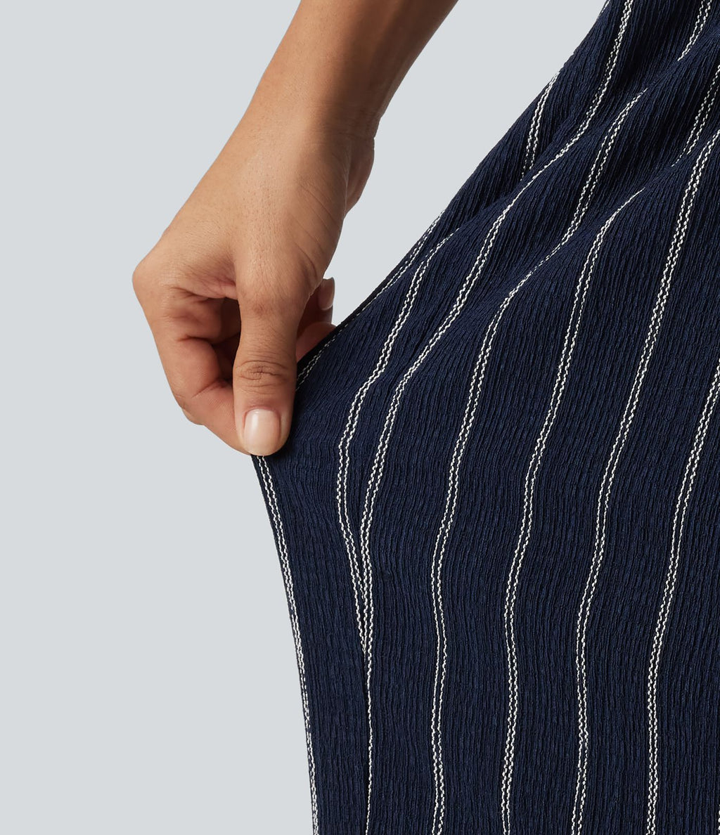 Pantalon rayé taille haute avec ourlet arrondi et poches