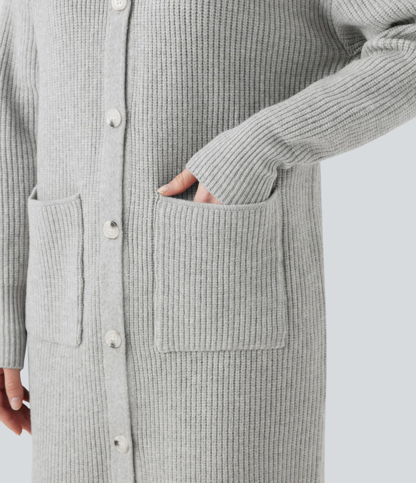 Gilet long casual col manches longues boutonné avec poches