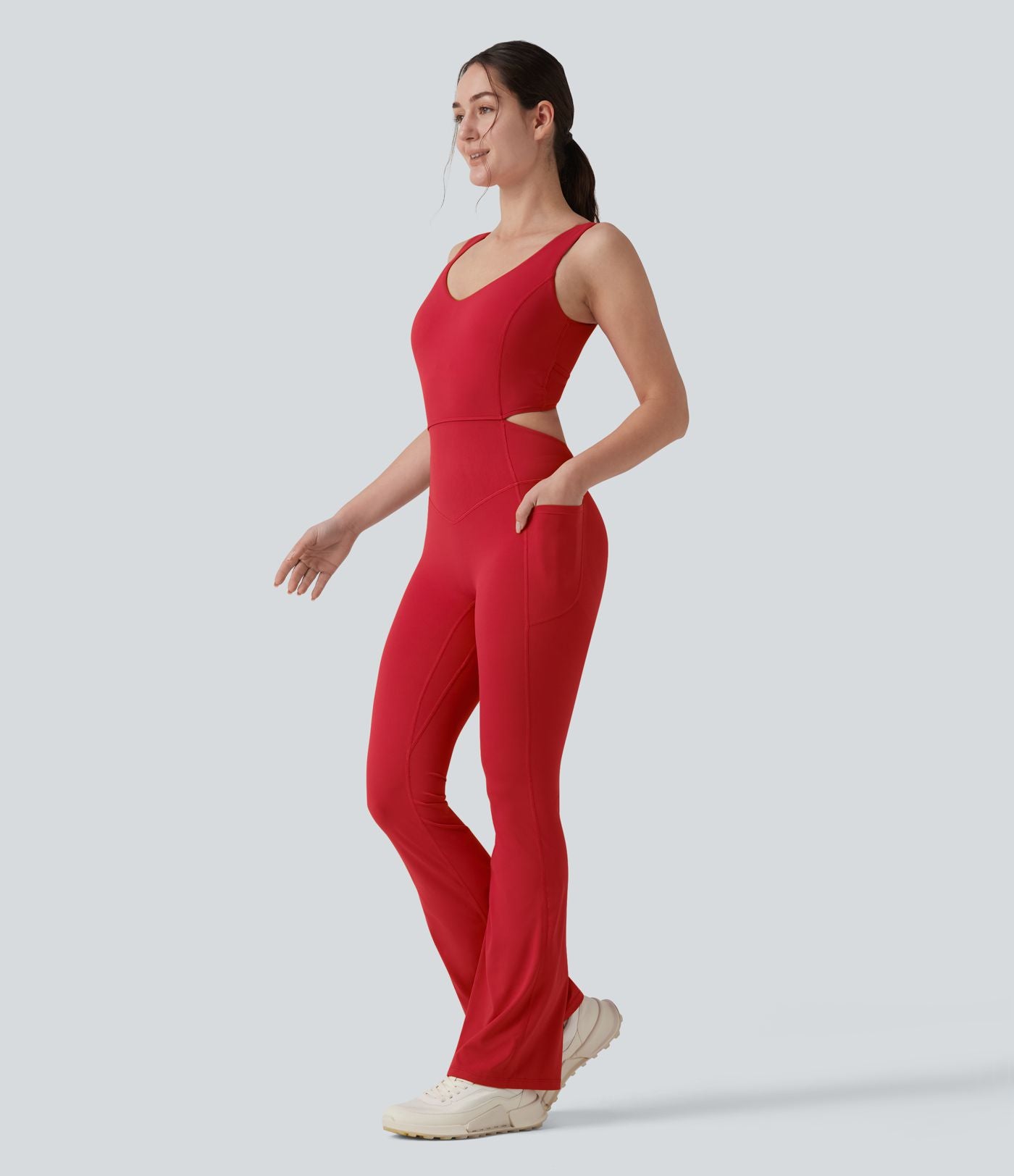 Combinaison d'entraînement Halara UltraSculpt™ évasée dos nu croisé gainante galbante avec fronces et coussinets fixes avec poches - Easy Peasy
