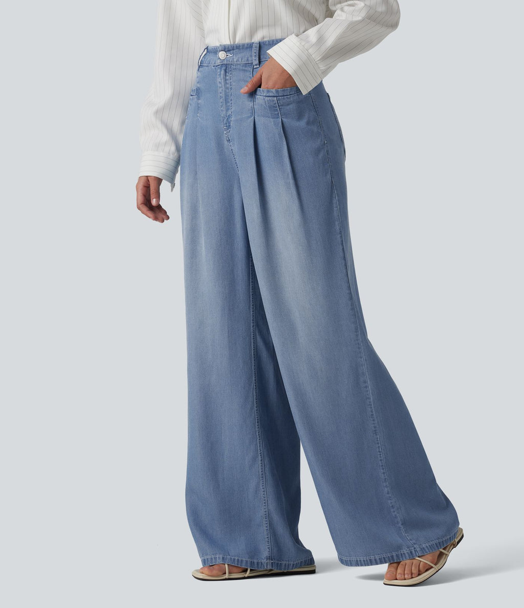Jean large casual taille haute en lyocell avec poches