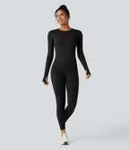 Top de sport yoga col rond manches longues avec trous pouces