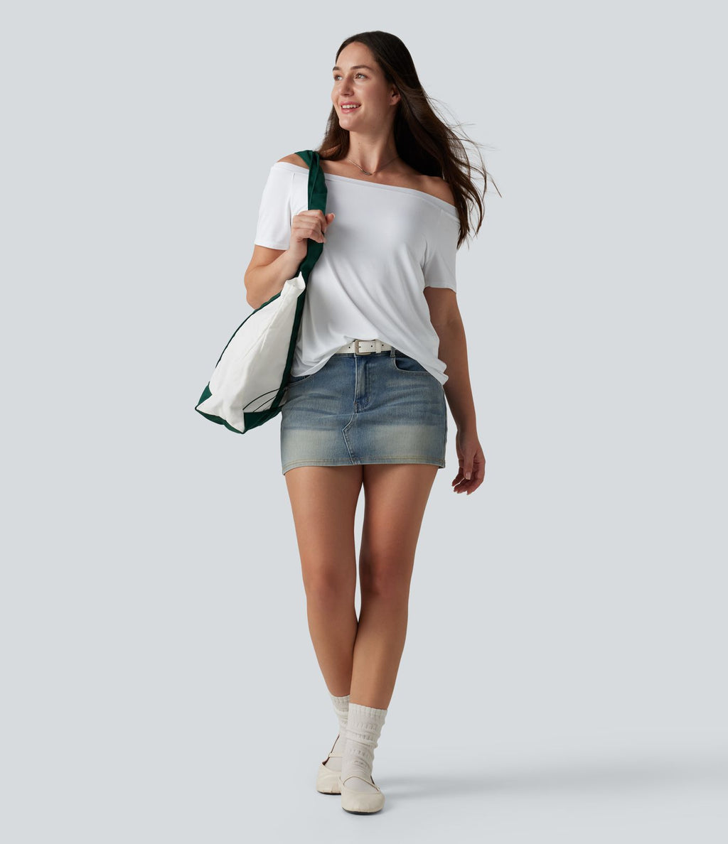 T-shirt casual col épaules dénudées manches courtes