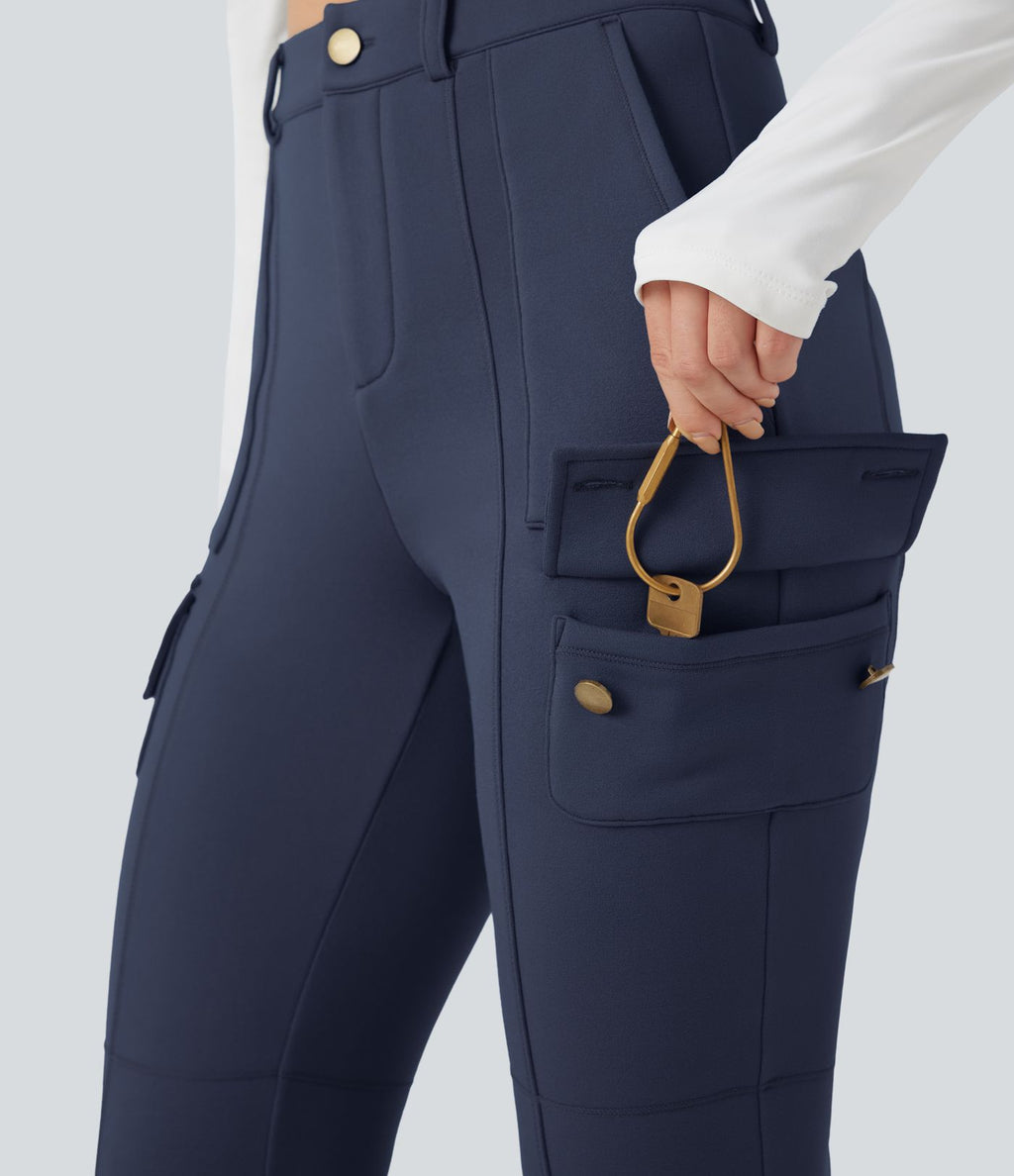 Pantalon cargo de randonnée ajusté polaire taille haute avec poches