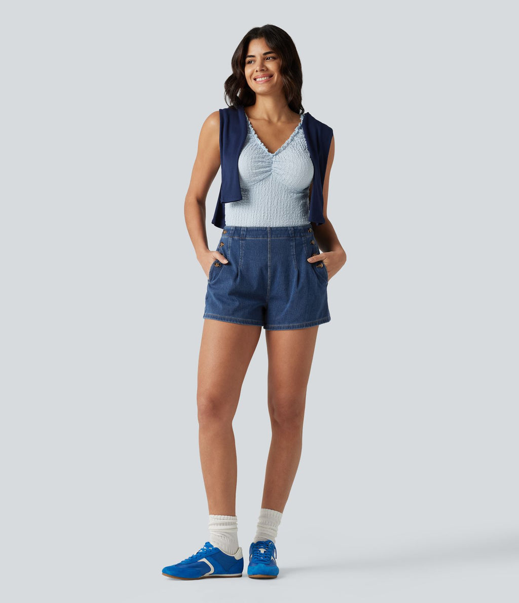 Halara Flex™ Short en denim taille haute 7,5 cm avec poches