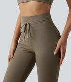 Pantalon de yoga évasé taille haute avec cordon de serrage uni et poches