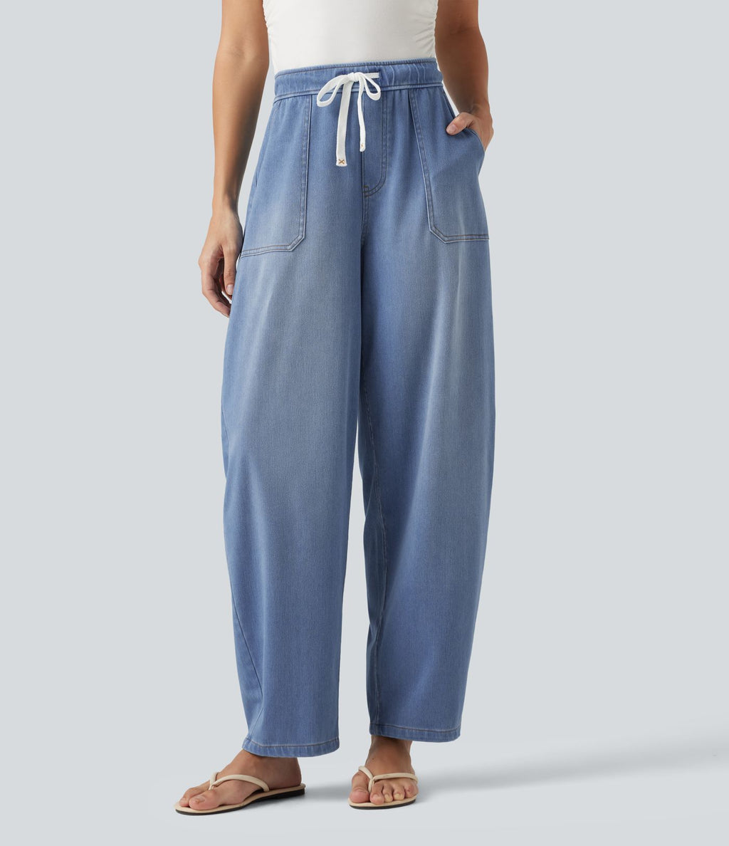 Jean barrel Halara Flex™ taille mi-haute avec cordon de serrage et poches